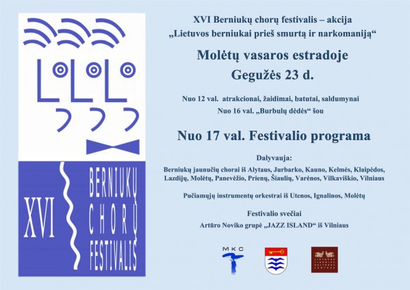 Molėtuose vyks XVI festivalis – akcija „Lietuvos berniukai prieš smurtą ir narkomaniją“