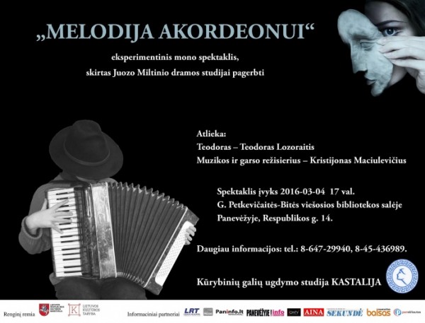 G. Petkevičaitės-Bitės bibliotekoje – monospektaklis „Melodija akordeonui“