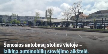 Senosios autobusų stoties vietoje – laikina automobilių stovėjimo aikštelė
